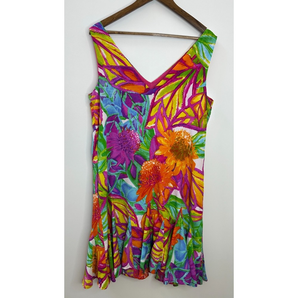 Lauren Ralph Lauren Tropical Floral V-Neck Ruffle Drop Waist Mini Dress Size 12 - Picture 10 of 13